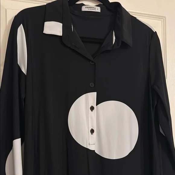 Black and White Polka Dot Long Sleeve Dress tekbika by alembika - Picture 5 of 7